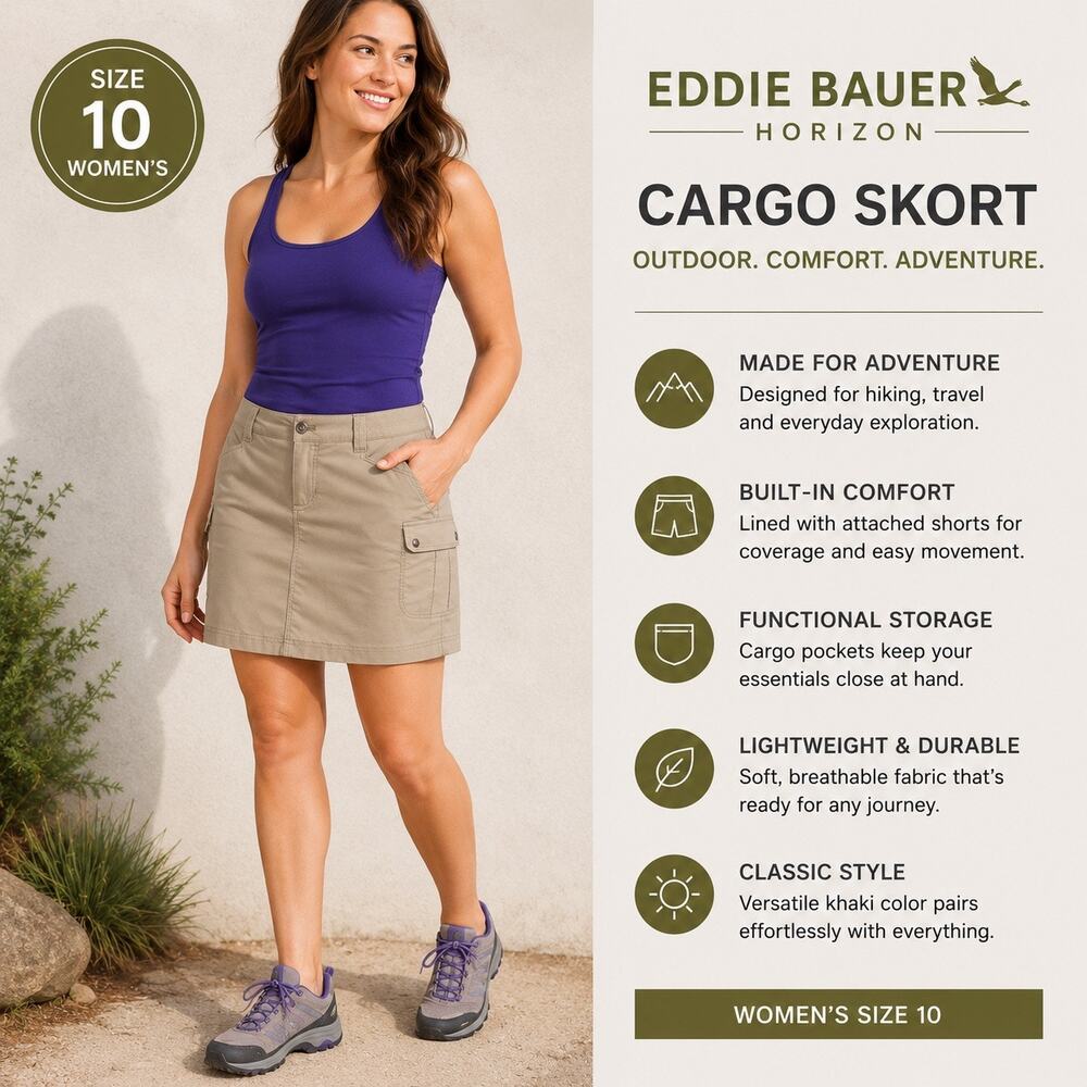 Eddie Bauer Horizon Cargo Skort Womens 10 Khaki Hiking Outdoor Travel